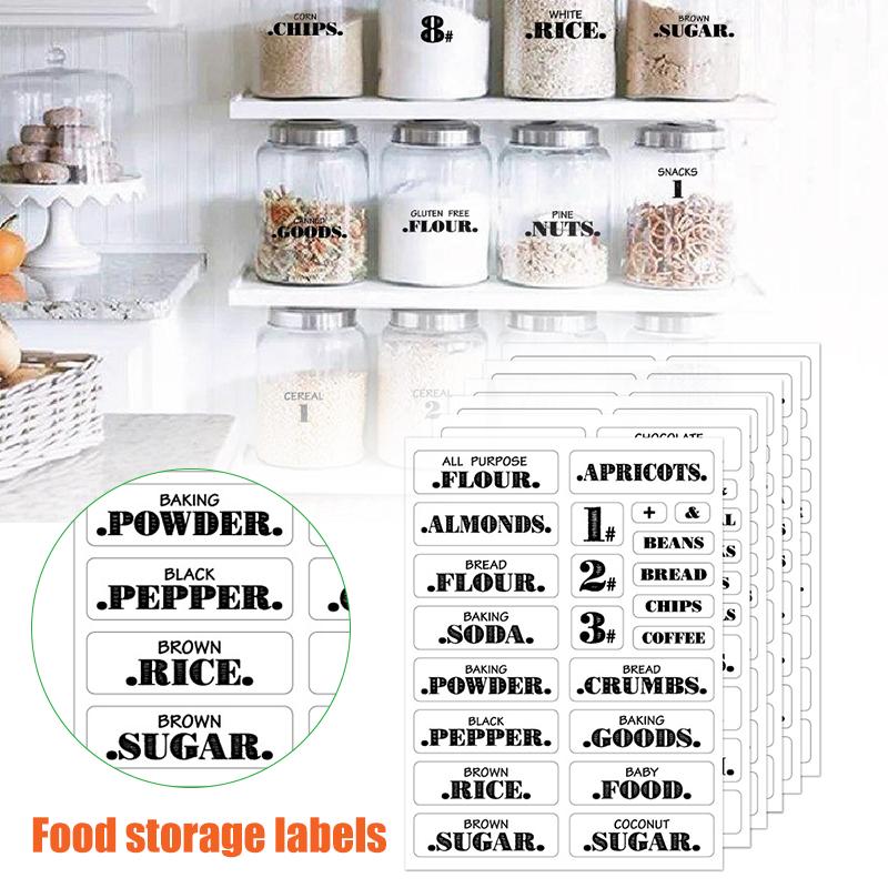 Farmhouse Pantry Labels 6 Sheets Transparent Waterproof Pantry Stickers Food Jar Labels for Pantry Organization