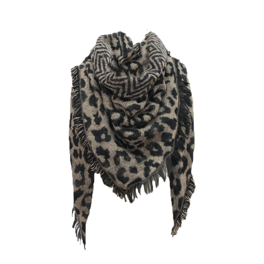 Kvinder tørklæde vinter boho varmt cashmere tørklæde leopard trykning trekant wrap lange sjal tørklæder og stjal cape tørklæde  #38: Kaffe