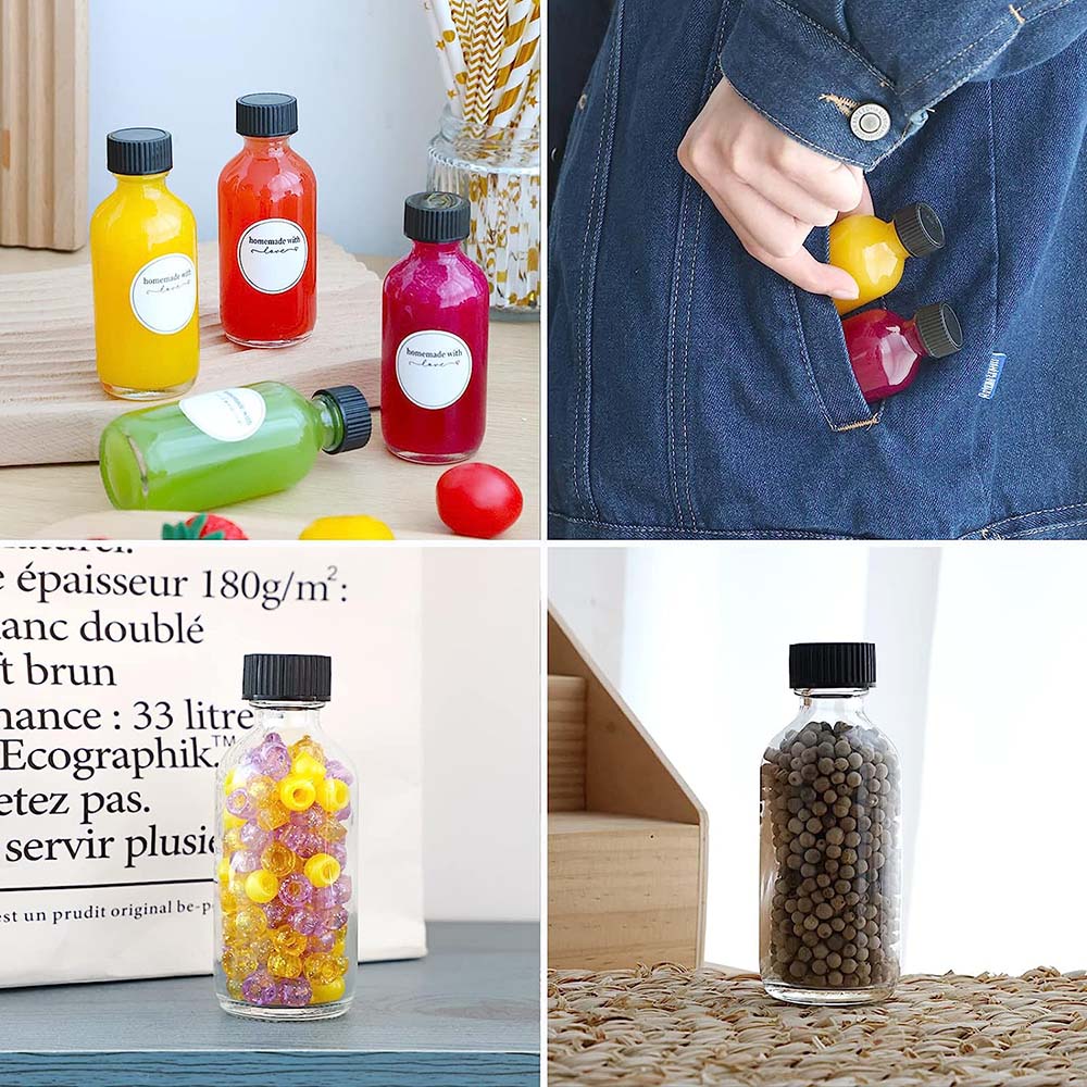 2oz kleine helderglazen flessen met deksels voor vloeistoffen, kleine korte potten met doppen Mini glazen sapflessen voor drankje, gemberschieten