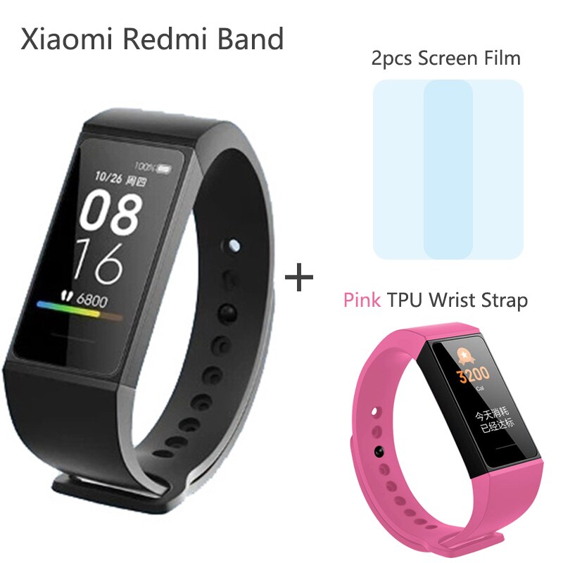 Original Xiaomi Redmi Band Smart Wristband Fitness Bracelet Multiple Face 1.08" Color Touch Screen 14days redmi smart band: Black n Pink Strap