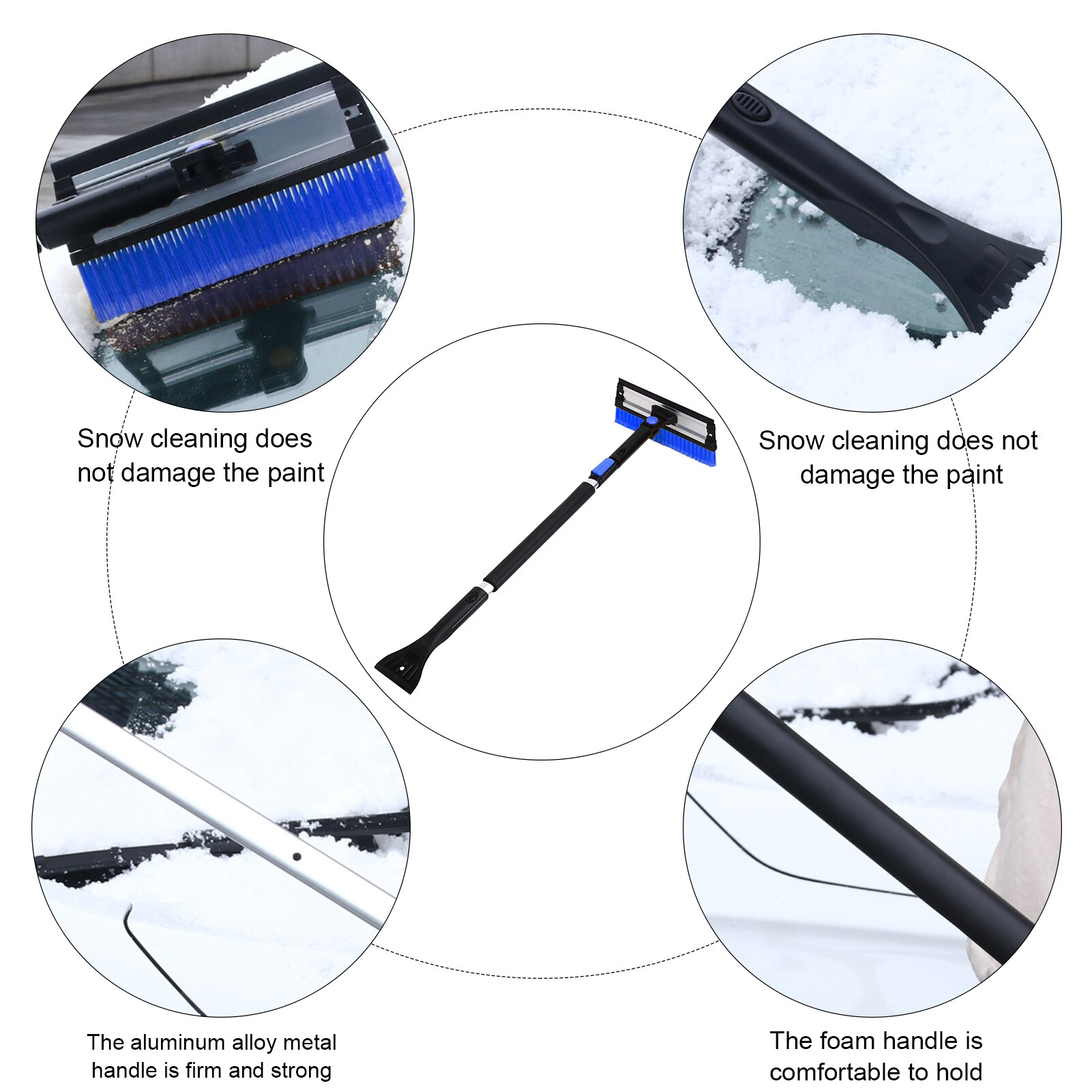4-In-1 Uitschuifbare Sneeuwschuiver Ijskrabber Sneeuw Borstel Water Remover Voor Auto Auto Suv Vorst Voorruit cleaner Winter Tool