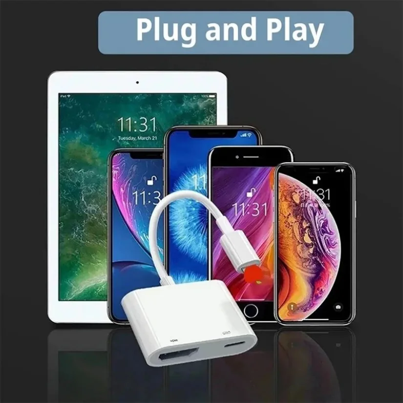 Pour adaptateur AV numérique 8 broches vers HDTV 1080P, écran de synchronisation HDMI, convertisseur Audio AV numérique pour moniteur de projecteur HDTV iPhone 14 13