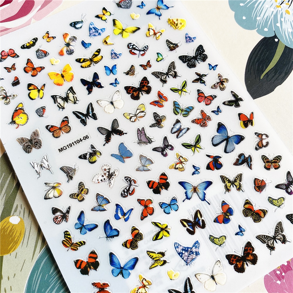 Mg200320-05 kleurrijke vlinders, zwevende vlinders, 3d lijm op de achterkant, nagelsticker, nageldecoratie, nagelkunst, nagelversiering