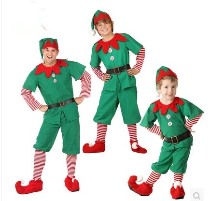 Kerstman Kostuum Mannen Vrouwen Meisjes Jongens Kerst Kleding Groene Elf Cosplay Familie Kerstmis Nieuwjaar Fancy Dress Kleding Set: Male / 110cm