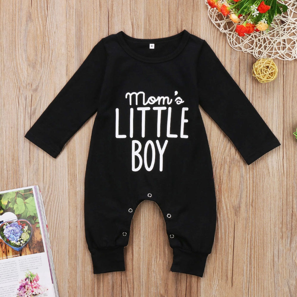 Newborn Toddler Infant Baby Boys Romper Long Sleeve Jumpsuit Playsuit Little Boy Outfits Black Clothes