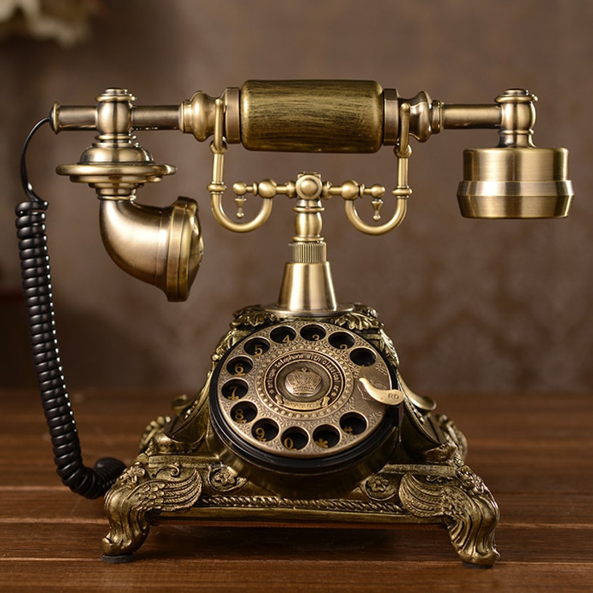 European Antique Telephone Rotary Dial Retro Landline Phone with Mechanical Ring, Speaker and Redial Function for Home
