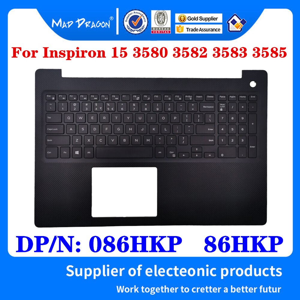 Novo original palmrest capa superior teclado c escudo preto para dell inspiron 15 3580 3582 3583 3585 0p4mkj p4mkj 086hkp 86hkp