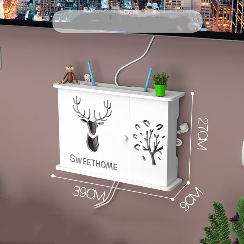 Storage Box Wireless Wifi Router Wall Hanging Plug Board Bracket Cable Organizer Livingroom Wood PVC Panel Shelf DIY Home Decor: green