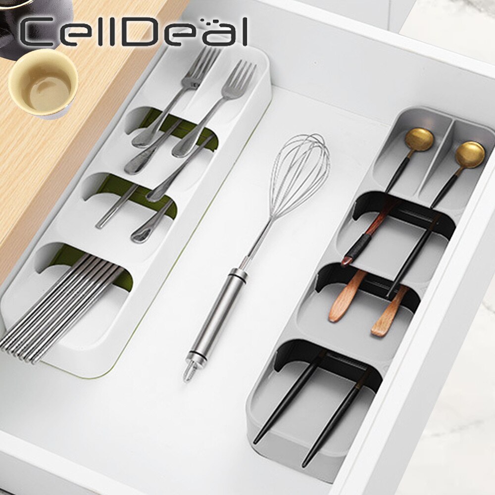 Kitchen Cutlery Storage Box Plastic Tray Knife Holder Tableware Organizer Spoon Fork Divider Container Knife Block Holder
