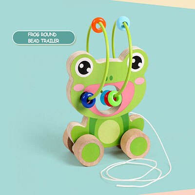 Cartoon Children Drag And Toy Animals Around The Pearl Toy Trailer Colorful Baby Visual Training Toys: frog