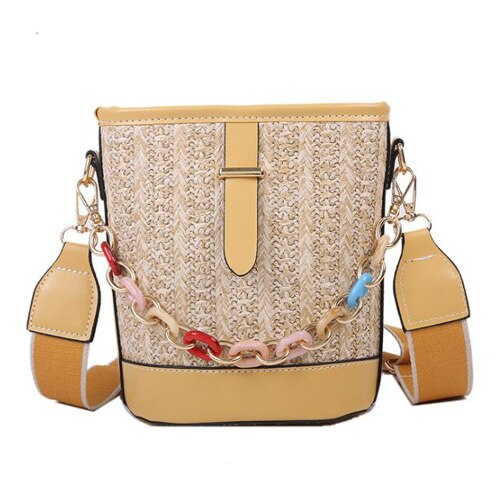 Zomer damestas breien emmer schoudertas casual kleine crossbody tassen chai dames handtassen: Geel