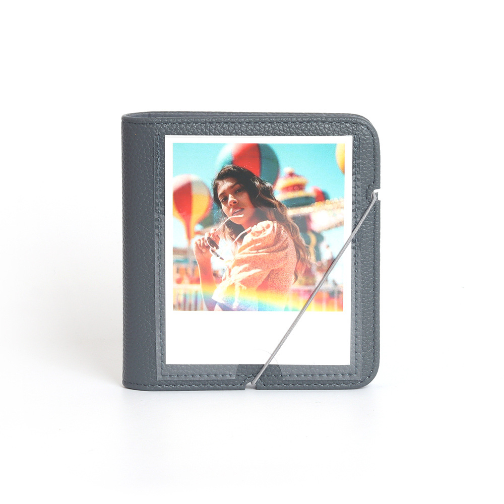 Album photo portable en cuir PU, 28 poches, compatible avec Polaroid iType/600/SX70 et Fujifilm Instax Wide 210/300/400,: Gris foncé