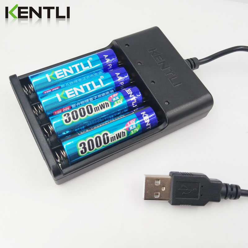 KENTLI AA 1.5V 3000mWh lithium li-ion rechargeable battery +4 Channel polymer lithium li-ion battery batteries charger