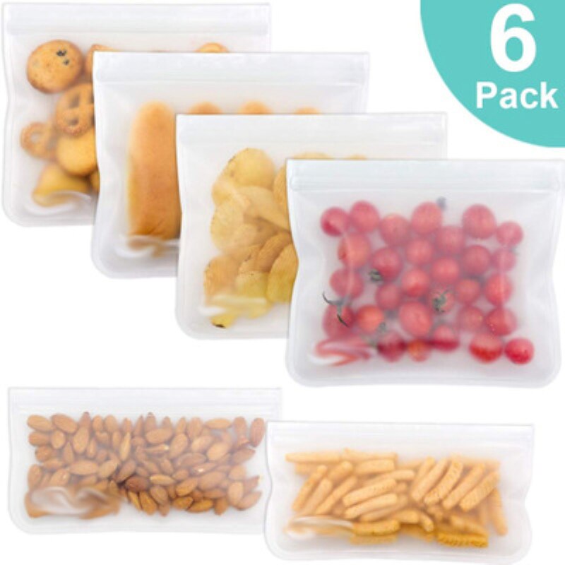 Leak Proof Zip Lock Bags Reusable Freezing Sandwich/Bread/Snack/Fruit Food Storage Bag Kitchen Refrigerated Storage Containers: 6 PCS