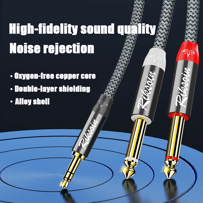 Cable Jack 3,5 a doble 6,35 Aux macho a 6,5mm Mono 3,5mm TRS a doble adaptador divisor en Y de 6,35mm Cable de Audio para amplificador mezclador