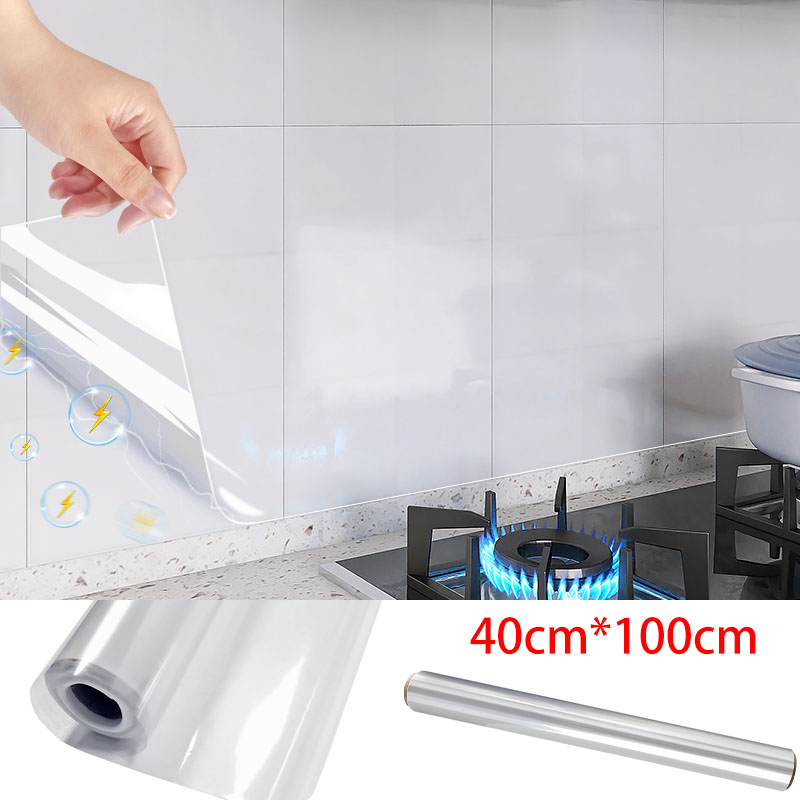 Waterproof Wall Stickers Transparent Adhesive Wall Wallpaper Electrostatic Adsorption Kitchen Oil Pollution Prevention Sticker: WHITE