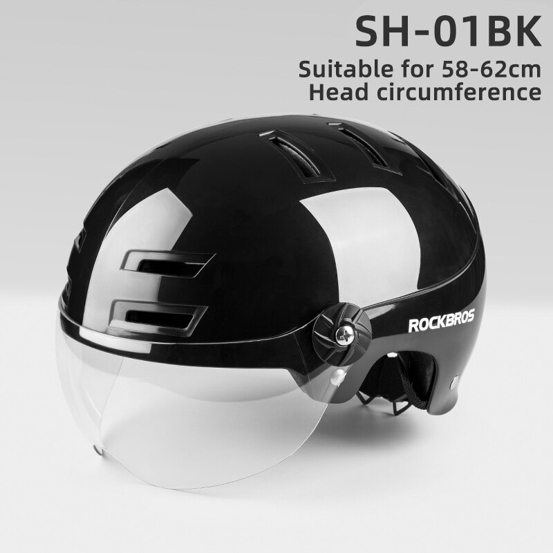 Rockbros Elektrische Fiets Helm Mannen Vrouwen Mtb Racefiets Helm Met Bril Motercycle Veiligheid Helm Bescherming Fietshelm: SH-01BK