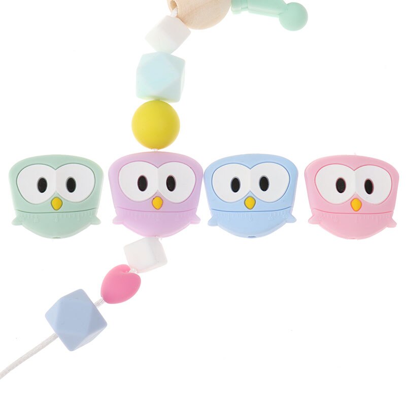 Anneau de dentition en Silicone | Chouette, perles Animal bébé, collier de dentition, perle de alimentaire, anneaux de dentition, pour infirmière