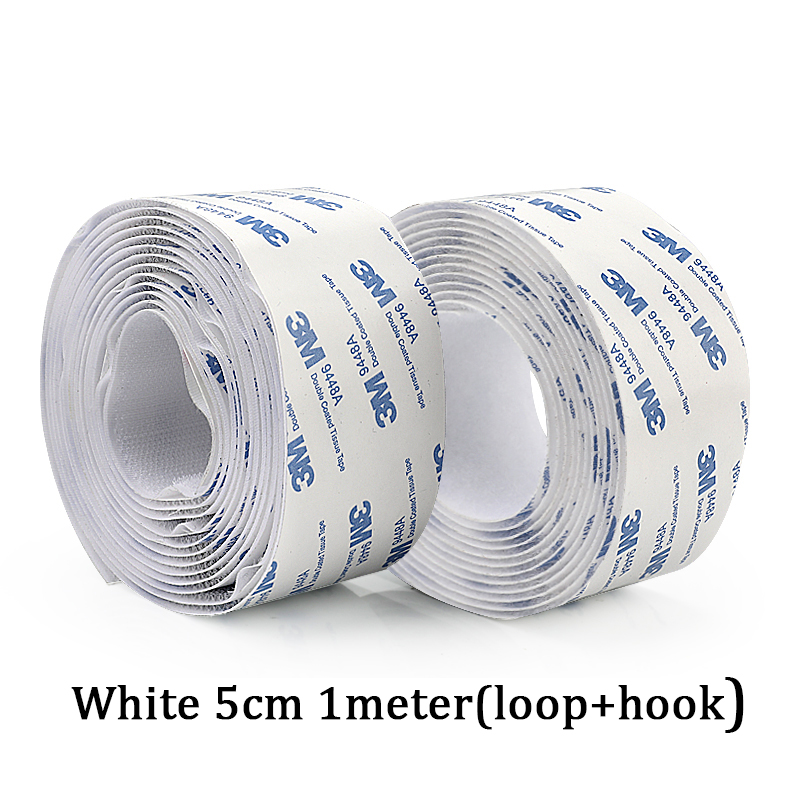 1M Strong Nylon Self-adhesive Hook and Loop Fastener TapeSticker Double Side Tape with Glue Sticker Hook Adhesive DIY 16-50MM: 50mm White