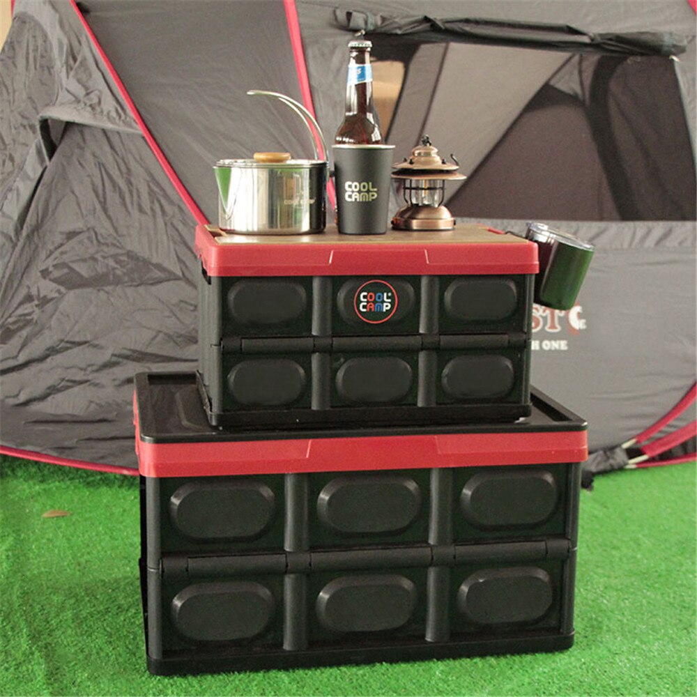 Car Trunk Storage Box Mini Multifunction Plastic Folding With Board Ourdoor Camping Self-Driving Tableware Cookware Container