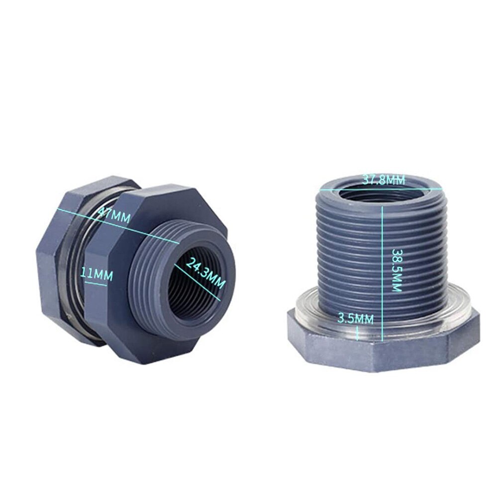 2Pcs PVC 3/4 Inch Thread Water Tank Bulkhead Fitting Adapter with Seal Gasket