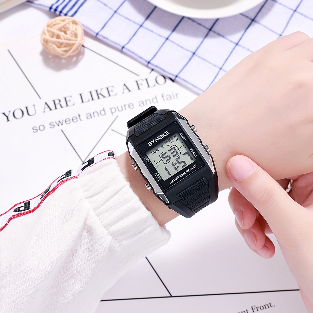 SYNOKE Mannen Horloge Digitale LED Horloge Waterdicht Lichtgevende Wijzerplaat Alarm Timing Multifunctionele Horloges relogios digitais desportivos
