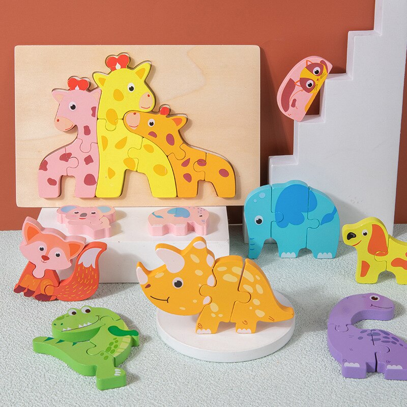 Kids 3D Puzzles Jigsaw Wooden Toys For Children Cartoon Animal Traffic Puzzles Intelligence Children Early Educational Toys