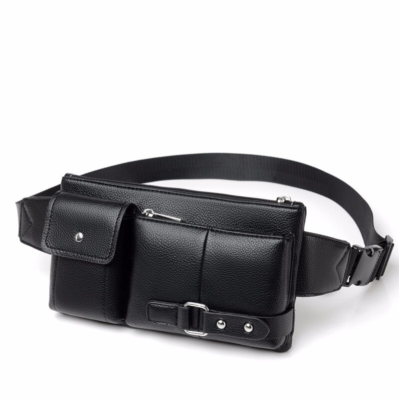 Qiuyin coréen Premium sac hommes/homme/Murse taille sac en cuir sac à main poitrine ceinture Bum sac Sport Pack pochette zippée sac à main de voyage: black waist bag