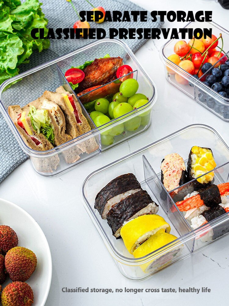 Multi function refrigerator sealed storage box, can be divided, with transparent cover, fresh fruits and vegetables