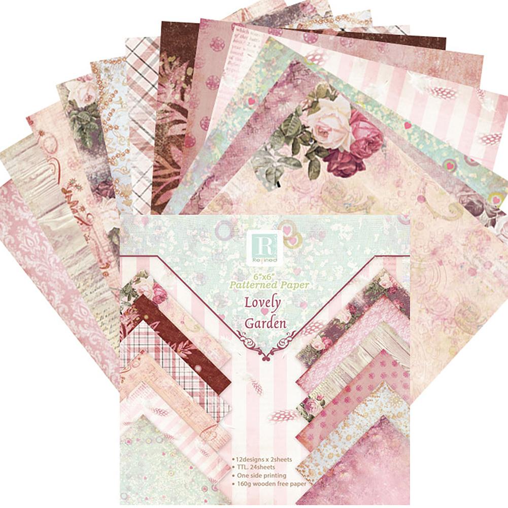 24pcs/set DIY Album Background Paper Scrapbook Background Paper Card Making Background Paper 6'' Single-Sided Pattern Paper: 39