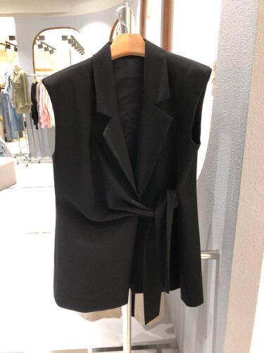 Nomikuma forår uden ærmer blazer vest snøre koreanske veste frakke kausal turn-down krave kvinder jakker 6 e 659: Sort / L