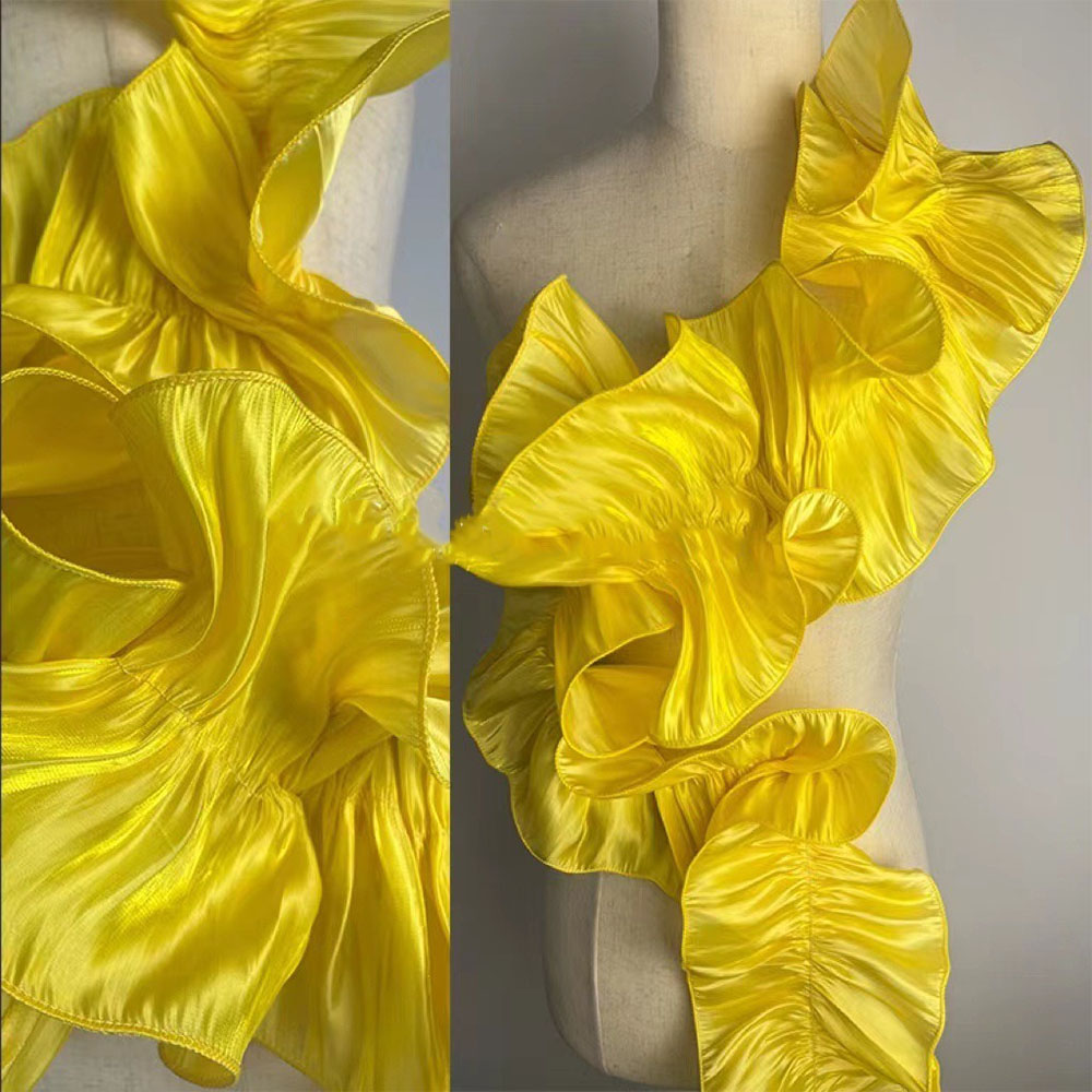 1Yard Ruche Glanzend Satijn Plooi Kant Versieringen Stof Voor DIY Naaien Meisje Jurk Boeket Lint Gordijn Rand Zoom Home Party bekleding: Geel