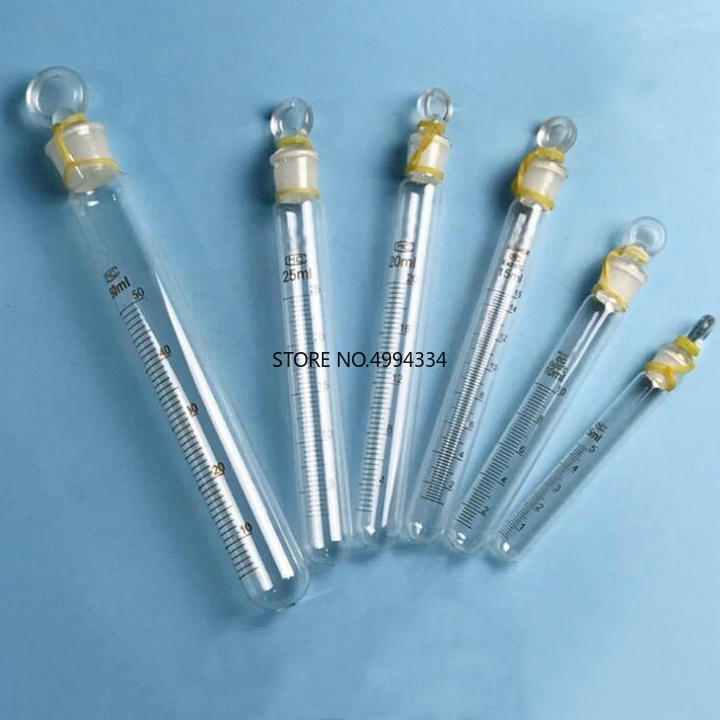 Tubo de ensayo con graduación y tapón de vidrio, tubo de ensayo graduado para herramientas de vidrio de laboratorio, 5/10/20/25/50ml, 10 unids/lote