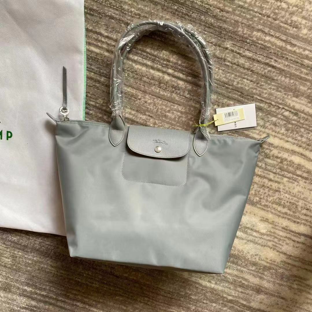 Large long handle thickened shopping bag dumpling bag foldable large capacity medium Longxiang shoulder bag: Medium cement gray