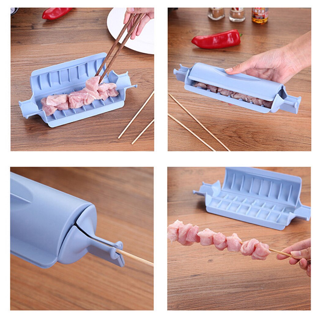 4Pcs/Set Manual Meat Skewer Tool Solid Color Chicken Beef Skewers Manufacturer Practical Reusable BBQ Tools Kitchen Supplies