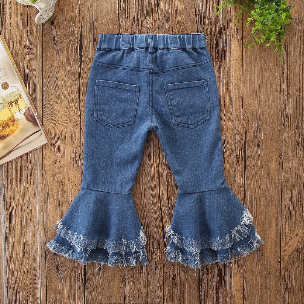 Tofs flickor byxor barn jeans utsvängda byxor barnkläder patchwork småbarn baby barn jeansbyxor barn & #39 ;s boot cut byxor