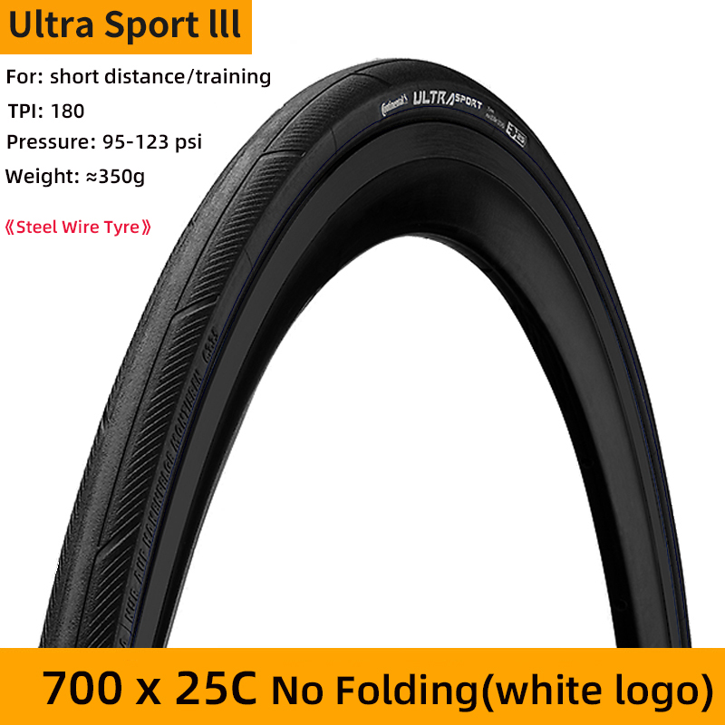 kontinental Ultra Sport III Fahrrad-Straßenreifen, 700 x 25 C, 28 C, 32 C, ULTRASport, kein Faltrad, Glatze, Draht, Perlenreifen, 180 TPI: Weiß
