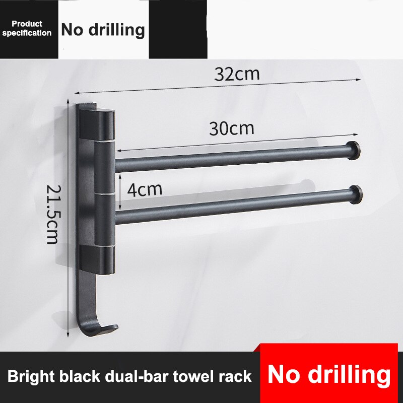 Aluminium 2/3/4/5-Bar Handdoek Hanger Badkamer Handdoekenrek Draaibare Handdoek Houder Ruimte Keuken plank Papier Opknoping Muur Gemonteerd: Black dual-bar