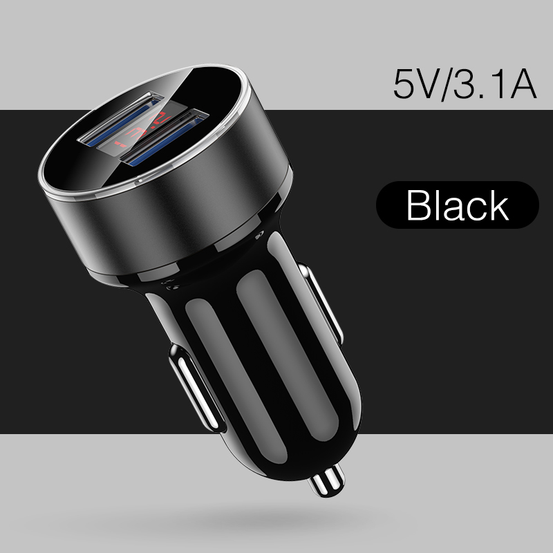 Rock Mini Dual Usb Autolader Led Display Universele 3.4A Mobiele Telefoon Tablet Snel Opladen Usb Lader Voor Auto 2 usb Adapter