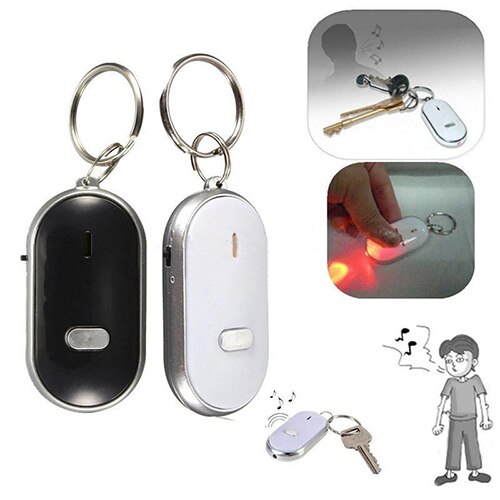 Localisateur de clés Anti-perte LED, localisateur de porte-clés, sifflet, contrôle du son, torche