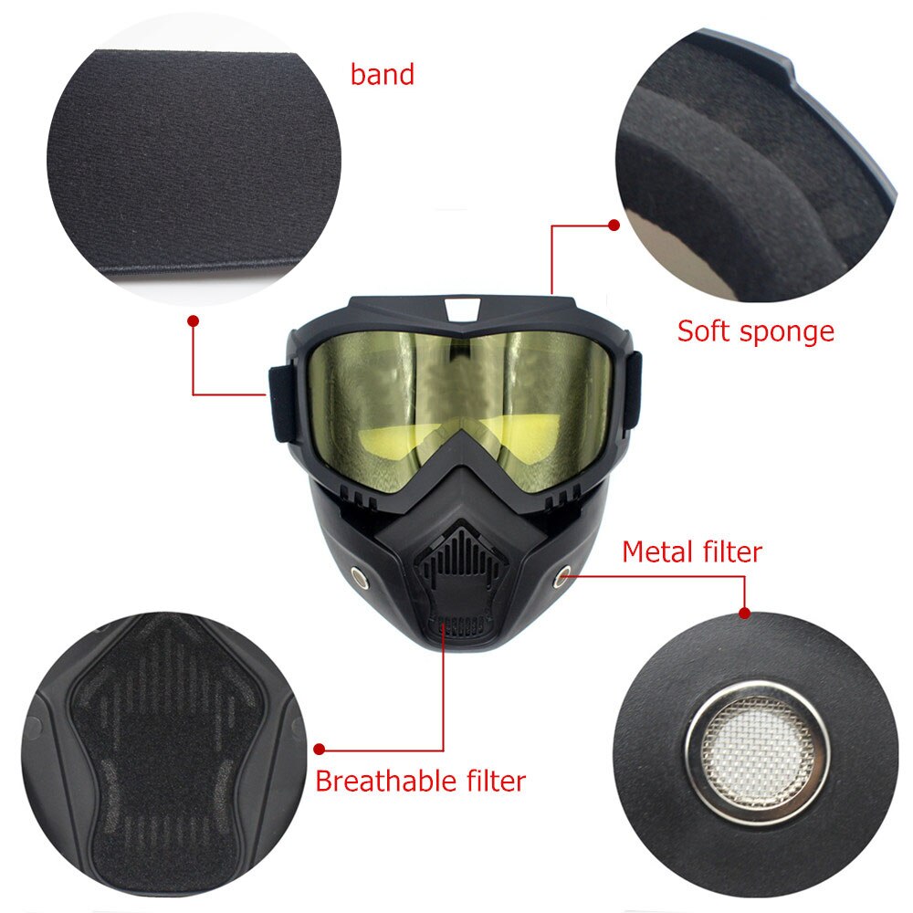 Máscara de gafas de Motocross, gafas de sol, esquí, Skate, máscara de casco facial Vintage, gafas de Motocross desmontables, casco Jet para Scooter
