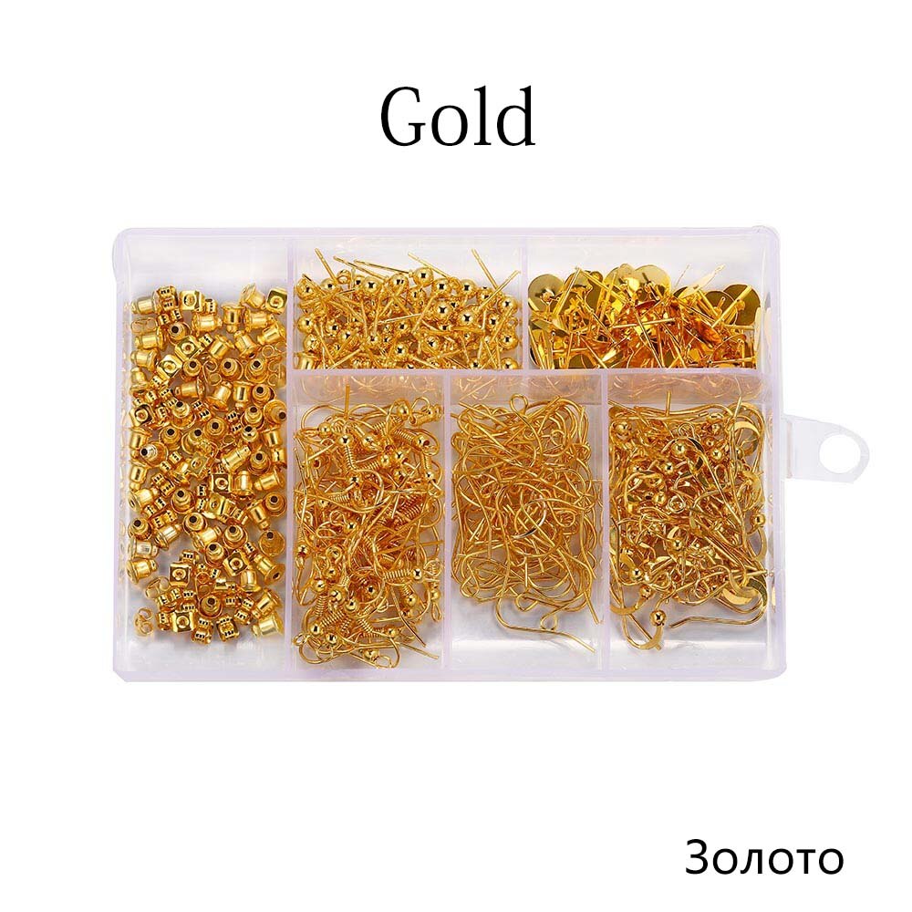 Conjunto de fornituras para joyería, collar, cadena, pendiente, alambre, aguja de joyería, estilo mixto, kits de suministros de joyería, 4 colores, 300 Uds.: Gold