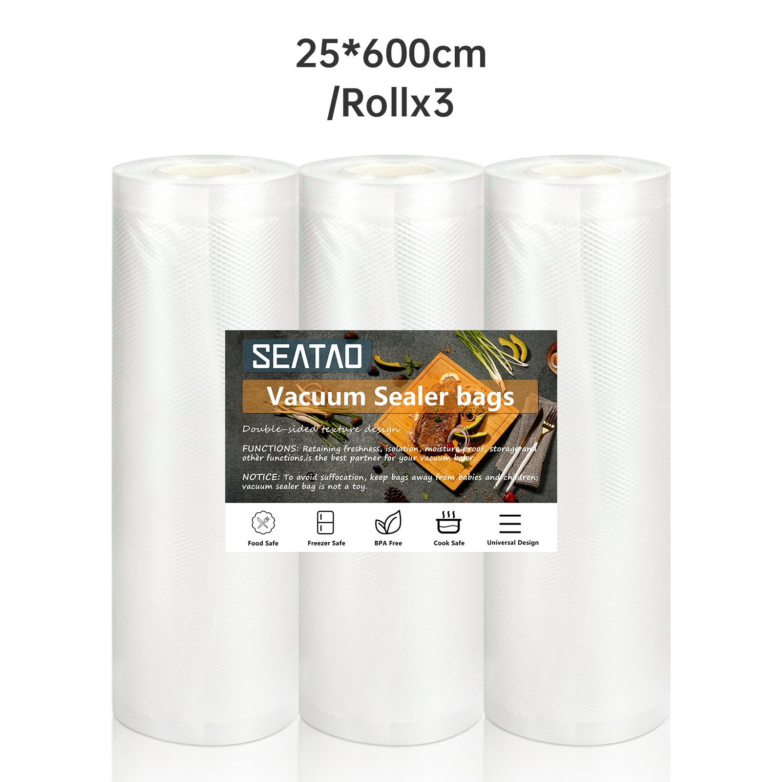 Worki próżniowe SEATAO do żywności Zgrzewarka próżniowa Żywność świeża, długa przechowywanie 12+15+20+25+28cm*600cm Rolki/partia worków do pakowania próżniowego: zgniły zielony