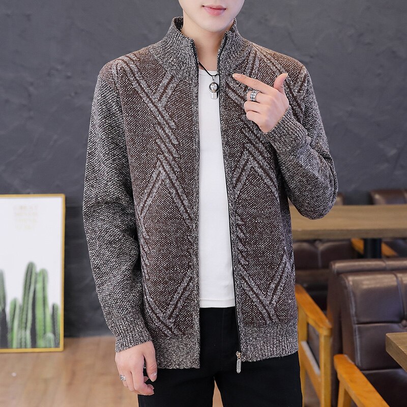 Koreansk stil cardigan mænd sweater tøj grå 2020 nye herre sweater oversized strikket cardigan mønster varmt tøj til mænd 3xl