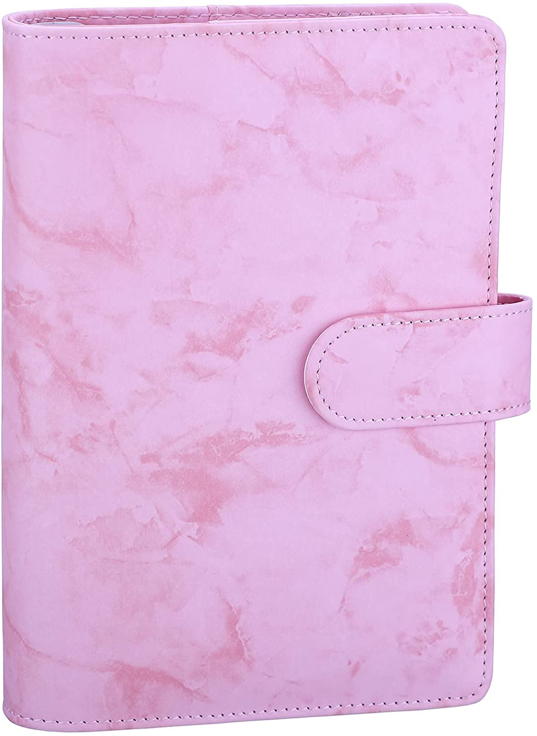 A6 PU Leather Notebook Binder Marble Refillable Binder Cover 6 Ring Loose Leaf Budget Planner Binder Cover with Magnetic Buckle: Marbled Pink