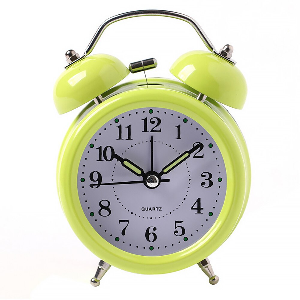 Battery Operated Living Room Alarm Clock Bedroom Lightweight Portable Mini Cute Desktop Multifunction Metal With Night Light: Green
