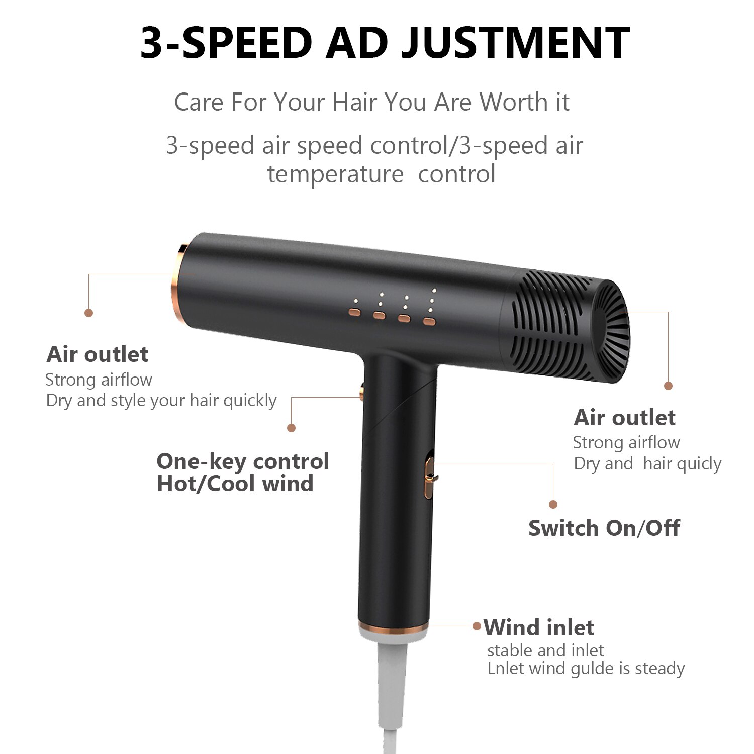 Multifunctional Hair Dryer Radiation Free Ionic Infrared Ceramic Low Noise Compact Blow Strong Wind Salon Dryer Hairdryer
