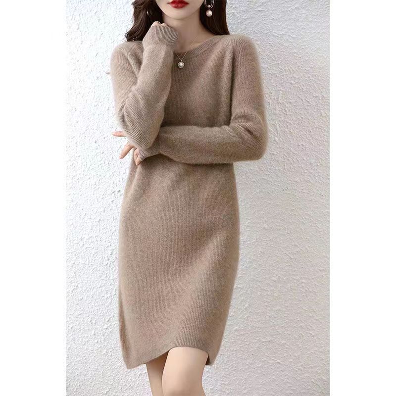 Herfst Winter Dames O-Hals Effen Kleur Breien Jurk Dames Losse Casual Toevoegen Fluwelen Bodemgewaad Femme Vestidos De Fiesta