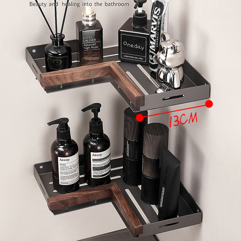Badezimmer regal Eckraum Aluminium Holz Bad Dreieck Korb Duschraum Lager regal Wand montage