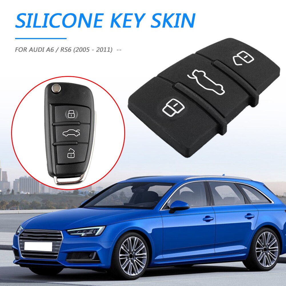 Car Remote Key Shell Replacement 3 Button Key Fob Case Rubber Pad for Audio A1 S1 A3 S3 A4 A6 Quattro 2006